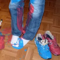 red white and blue on sneakers jeans and socks part 1